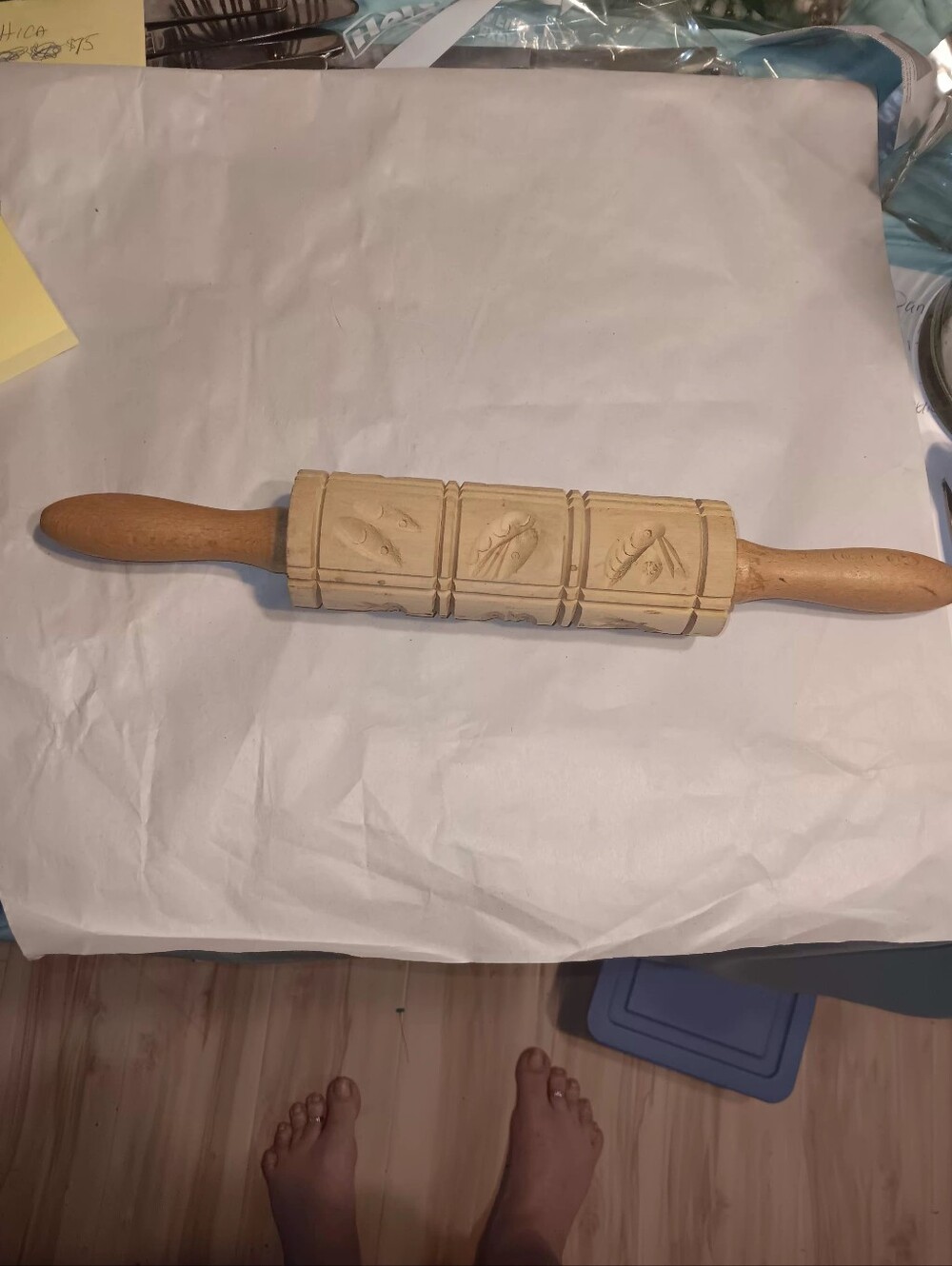 Wooden Hand Carved 14 In Wood Rolling Pin Crusts Butter Pats Etc